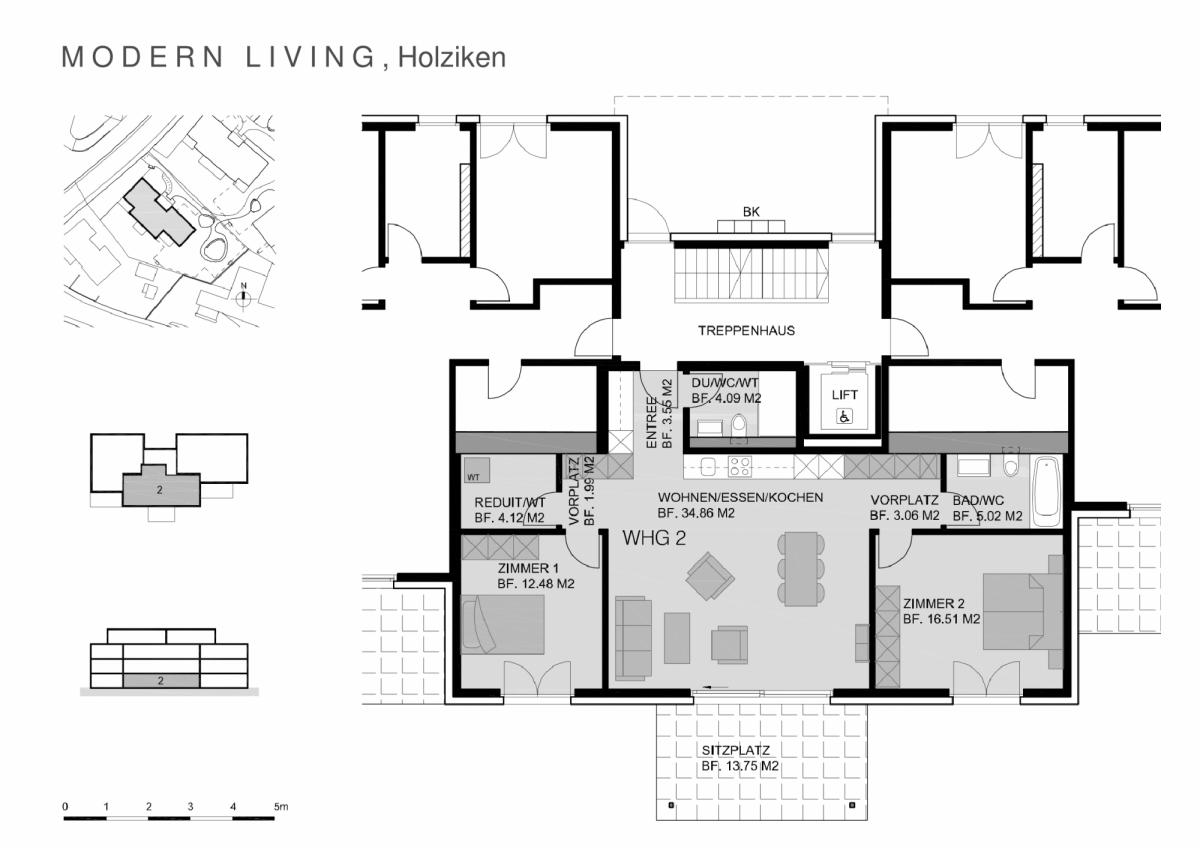 Plan Erdgeschoss 3 ½-Zimmer-Wohnung 2